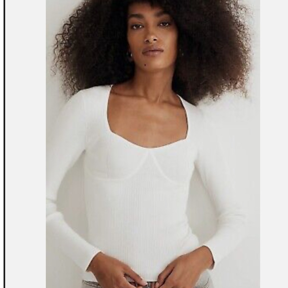 Madewell Size XL White Wide Rib Sweater Top‎